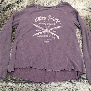 Obey Number No. 89 Long Sleeve Light Sweatshirt With Scallop Trim Bottom